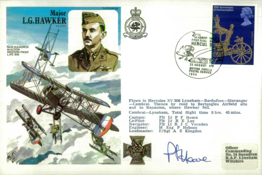 Major L G Hawker VC Cover Signed P F Hoare