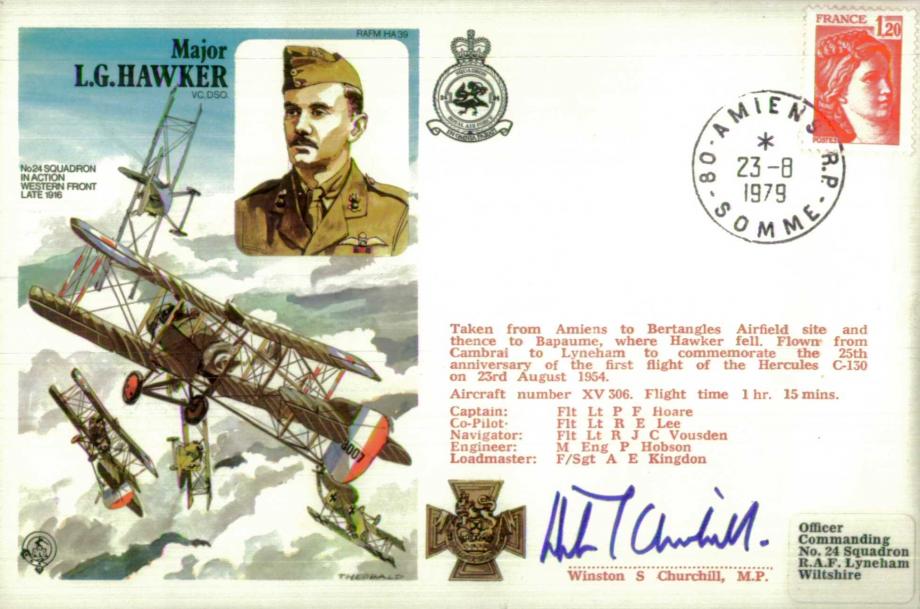 Major L.G Hawker VC cover Sgd Winston Churchill MP