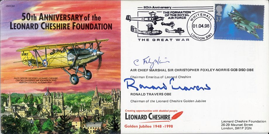  Leonard Cheshire Foundation cover Sgd the BoB pilot Foxley-Norris and R Travers