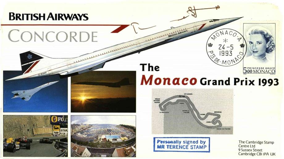 Concorde cover Monaco Grand Prix Sgd Terence Stamp