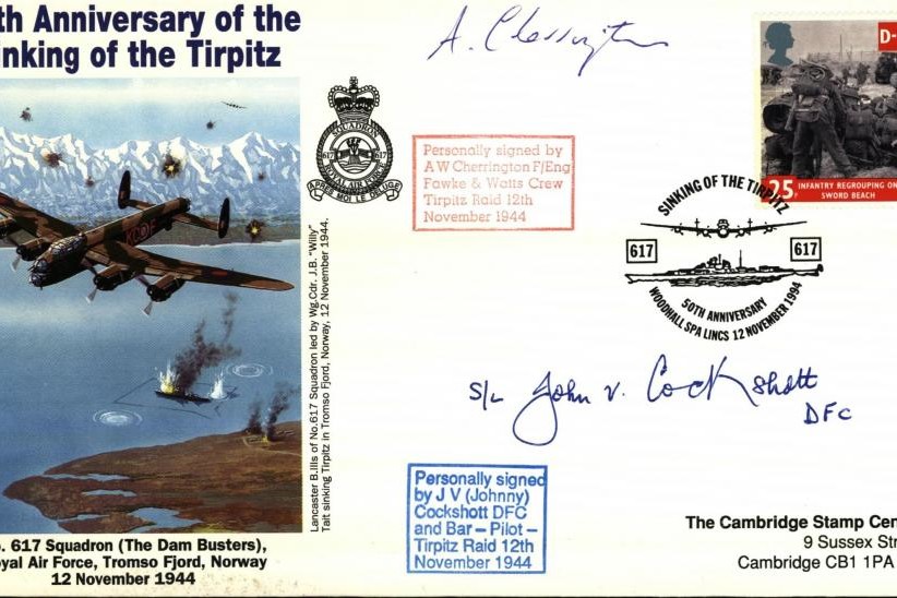 Dambusters 617 Squadron Cover Signed Cherrington and Cockshott Tirpitz