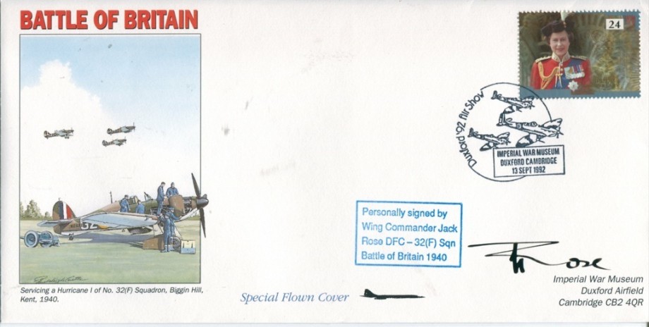 Battle of Britain cover Sgd Jack Rose a BoB pilot with 32 Sq