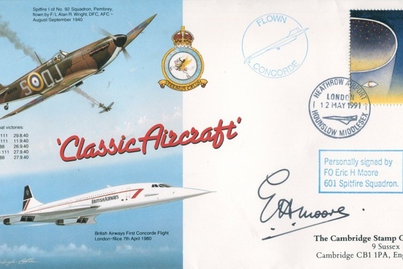 Spitfire Cover Signed E H Moore Of 601 Squadron
