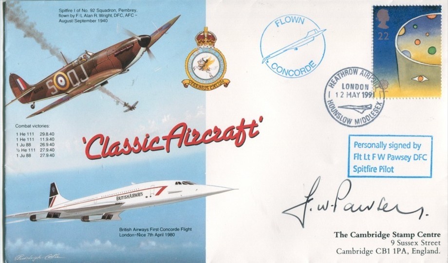 Spitfire Cover Signed F W Pawsey
