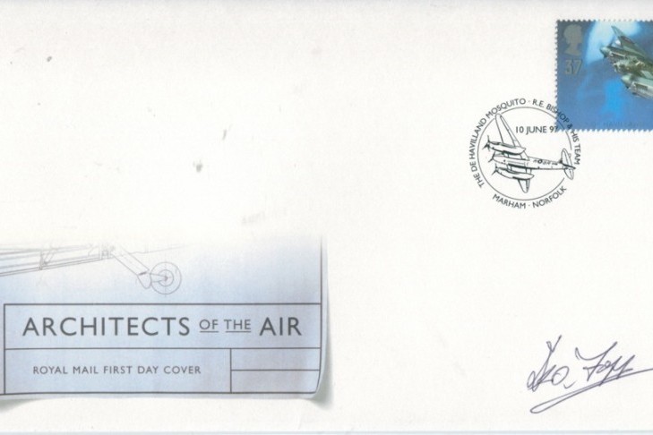 Architects of the Air FDC Signed by Sq L Des Fopp a BoB Pilot with 17 Squadron and 132 Squadron