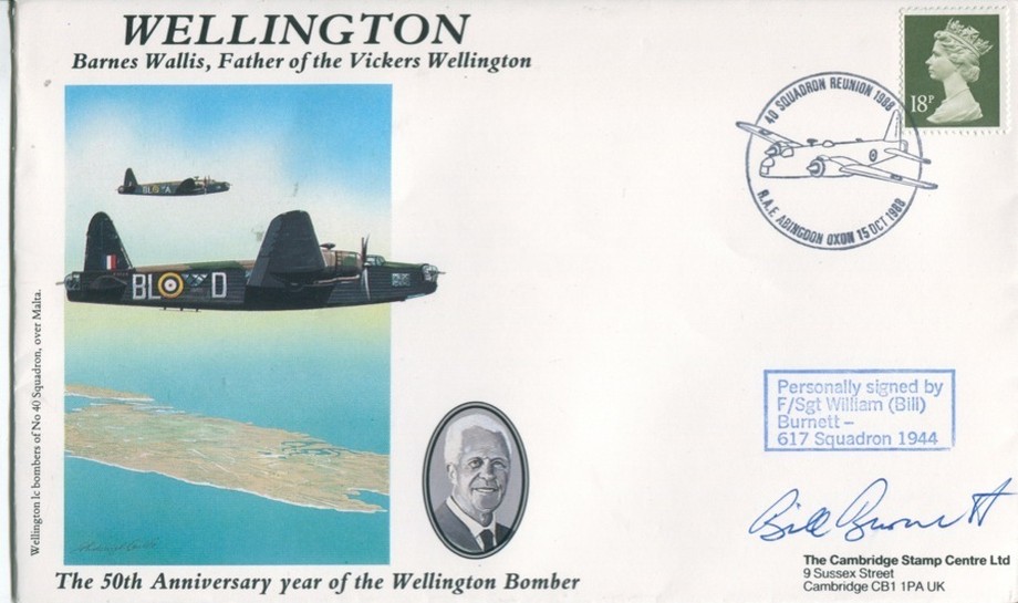 Wellington Bomber cover Sgd Bill Burnett of 617 Sq