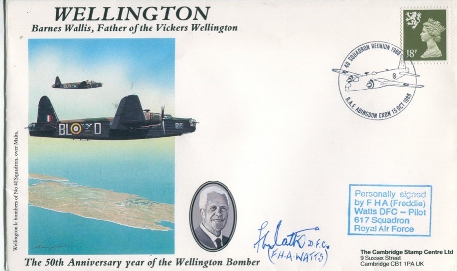Wellington Bomber cover Sgd Freddie Watts of 617 Sq