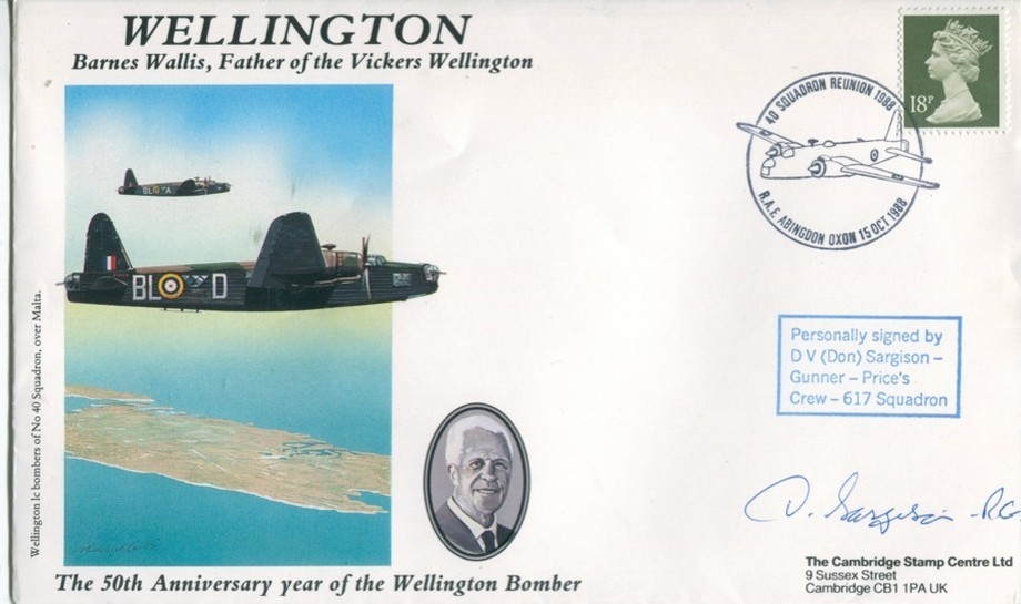 Wellington Bomber cover Sgd Don Sargison of 617 Sq