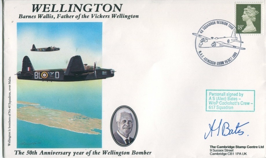 Wellington Bomber cover Sgd Alec Bates of 617 Sq