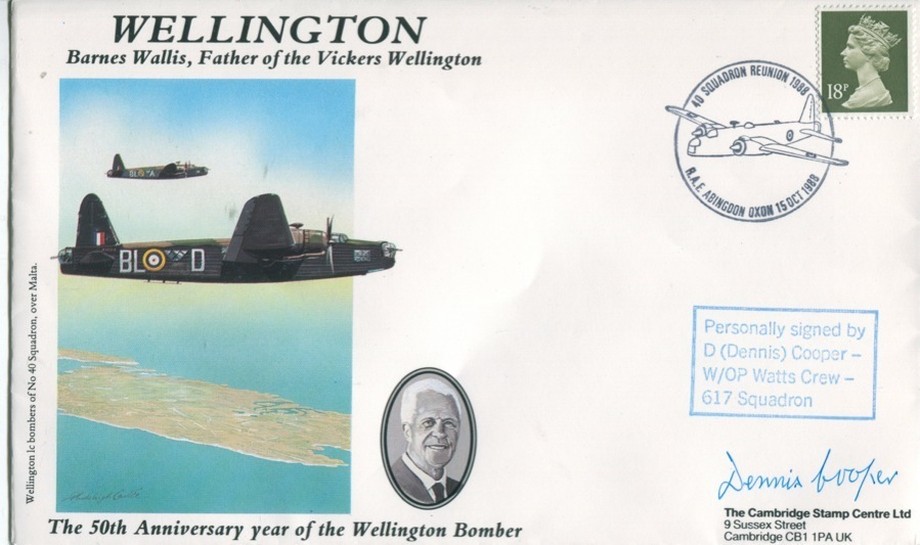 Wellington Bomber cover Sgd Dennis Cooper of 617 Sq