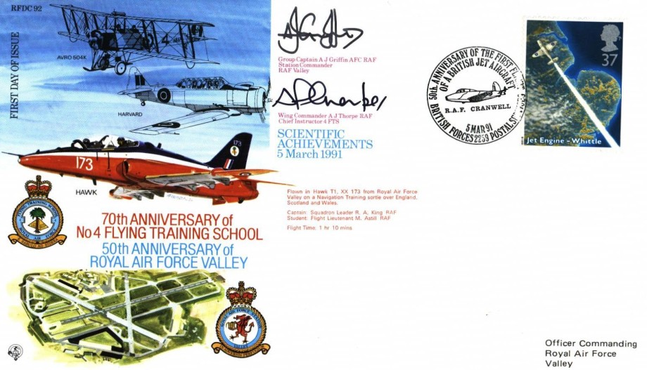No 4 Flying Training School FDC Sgd by GC A J Griffin Station Commander RAF Valley and WC A J Thorpe