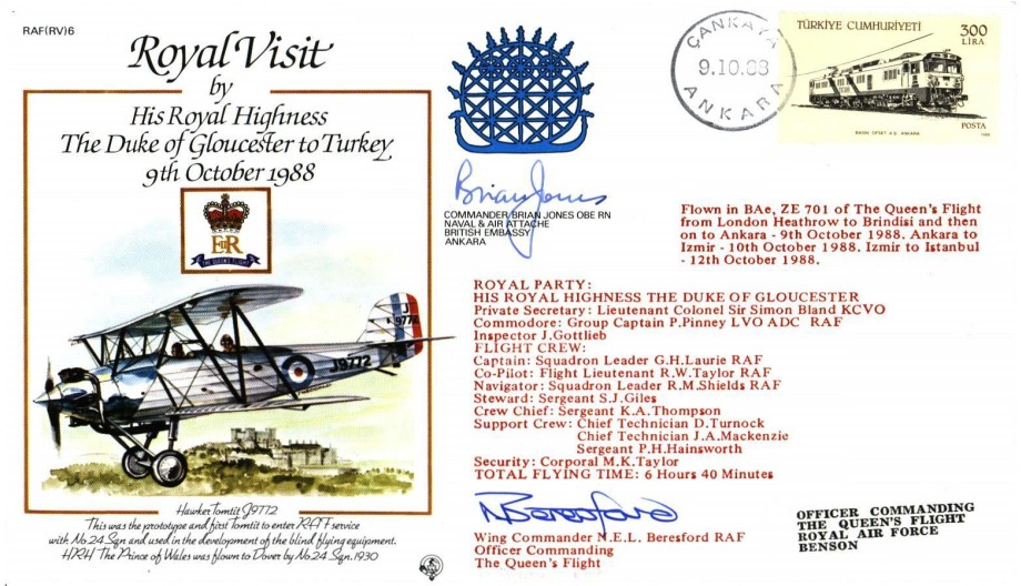 Royal Visit by Duke of Gloucester to Turkey cover Signed