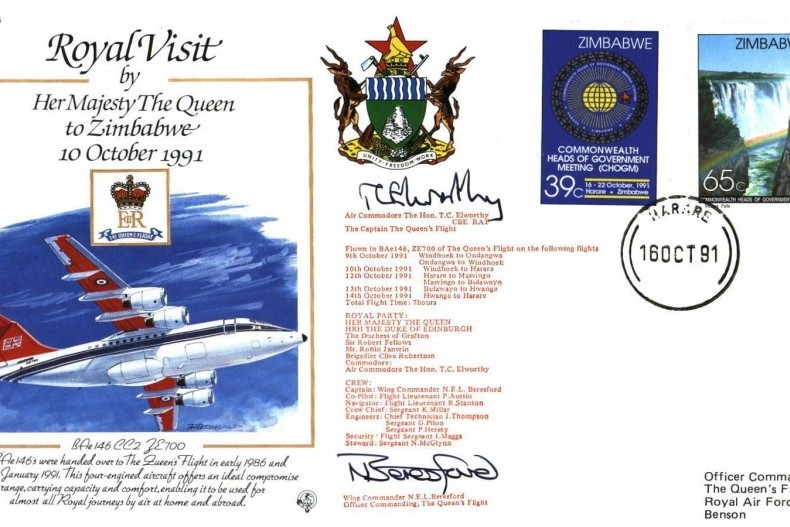 Royal Visit to Zimbabwe by the Queen Cover Signed Beresford