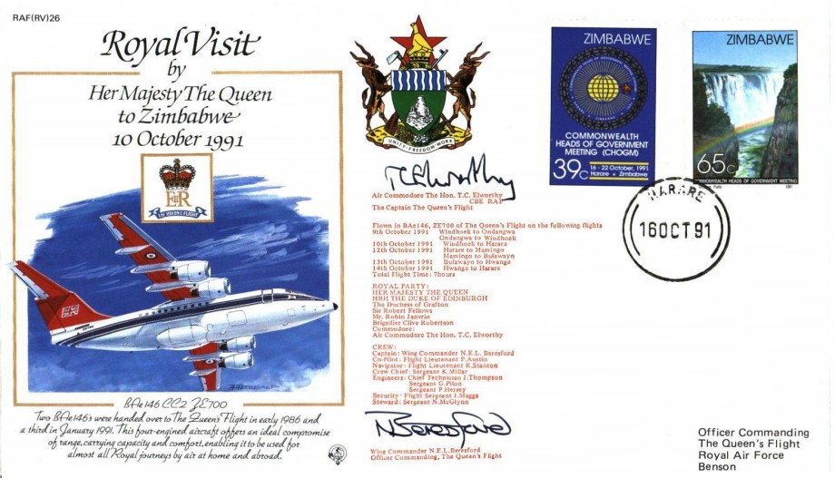 Royal Visit to Zimbabwe by the Queen Cover Signed Beresford