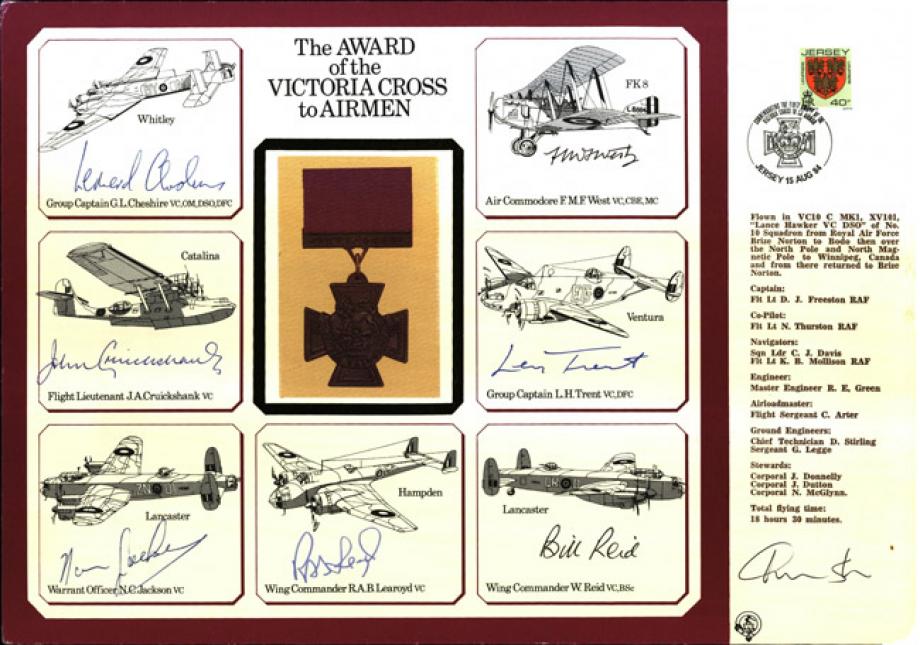 The Award of the Victoria Cross to Airmen. Large signed cover