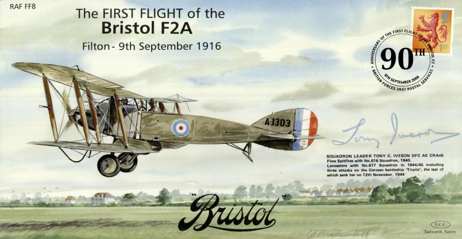 Bristol F2A cover Sgd Tony Iveson a BoB pilot and 617 Sq member