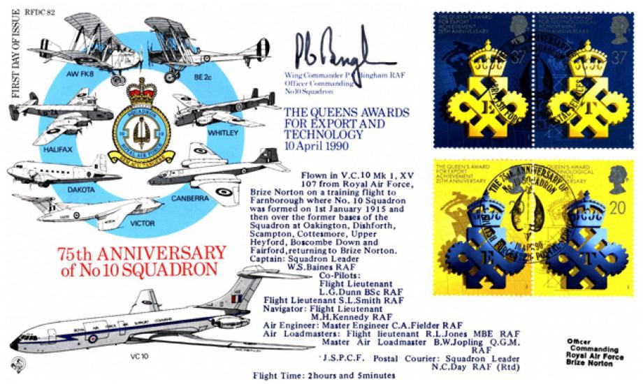 75th Anniversary of 10 Squadron FDC Signed by WC P C Bingham the OC of 10 Squadron