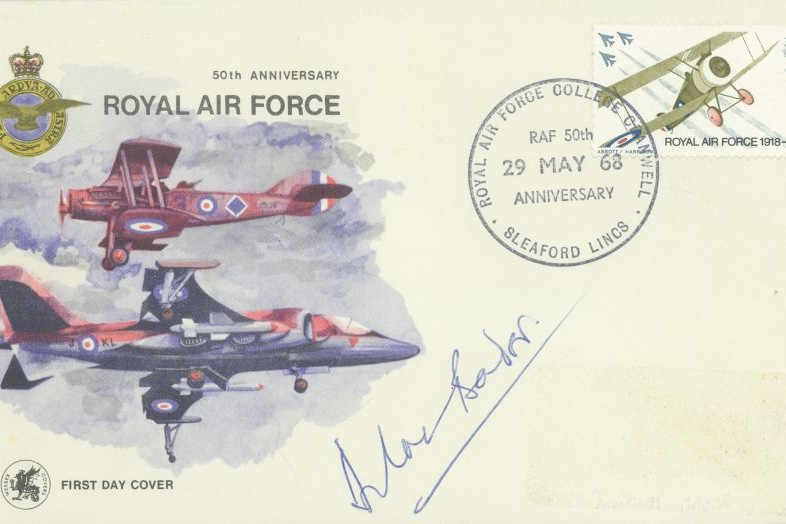 RAF 50th Ann cover Sgd D Bader