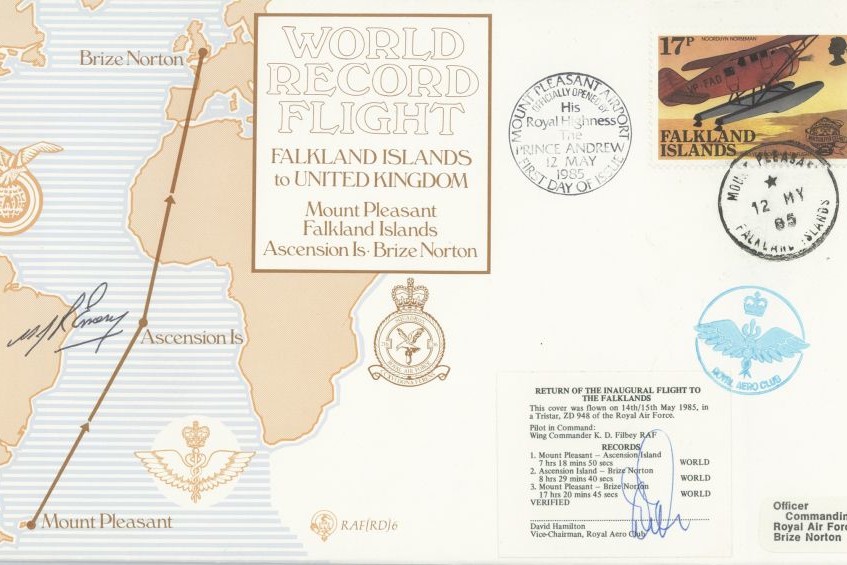 World Record Flight for Falklands to UK cover