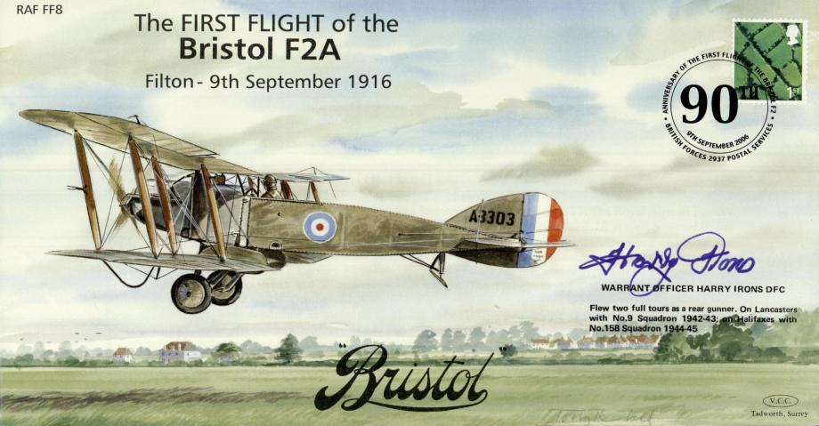 Bristol F2A cover Sgd Harry Irons of 9 Sq and 158 Sq