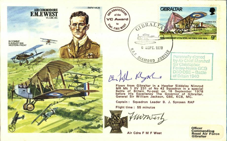 AC F.M.F West VC cover Sgd F M West and the BoB pilot Sir C Foxley-Norris