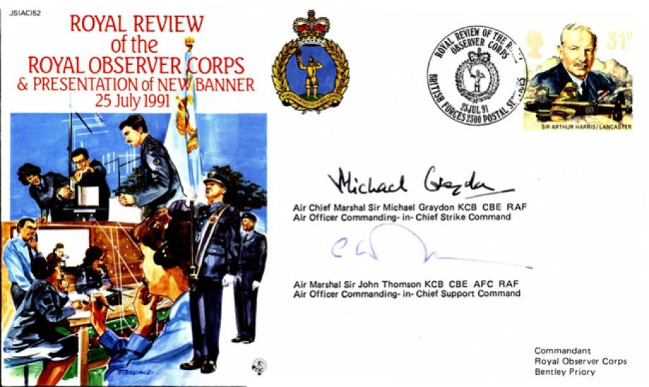 Royal Observer Corps cover Signed M Graydon and Sir J Thompson