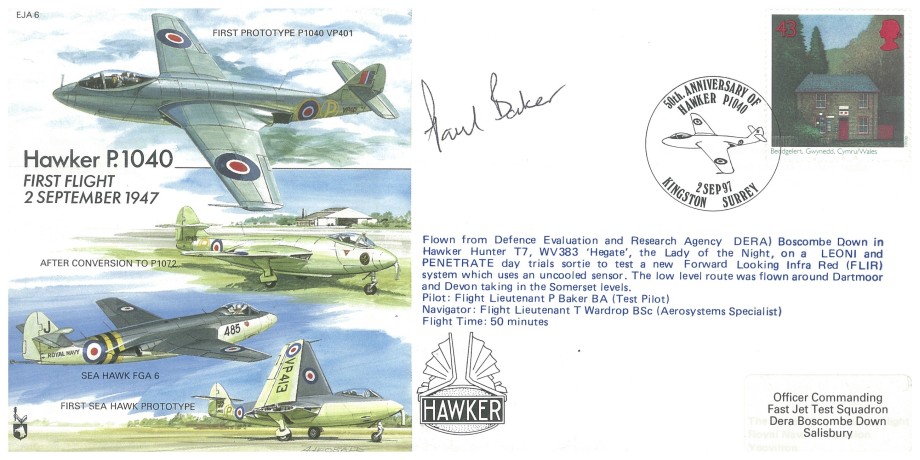 Hawker P.1040 cover Signed Test Pilot P Baker