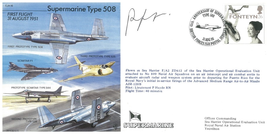 Supermarine Type 508 Cover Pilot Signed  P Hayde