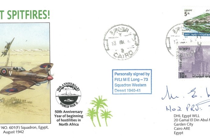 Desert Spitfires Cover Signed By M E Long Of 73 Squadron 1940 - 1942