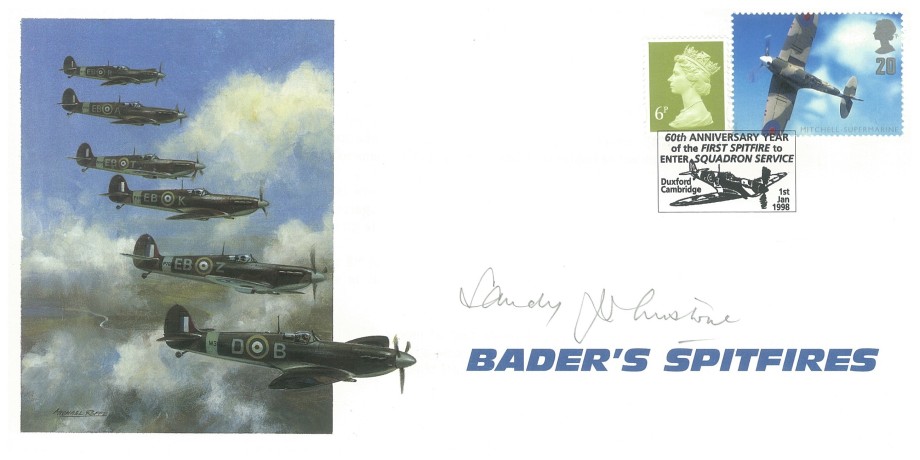 Baders Spitfires Cover Signed by Sandy Johnstone Who Was A BoB Pilot With 602 Squadron
