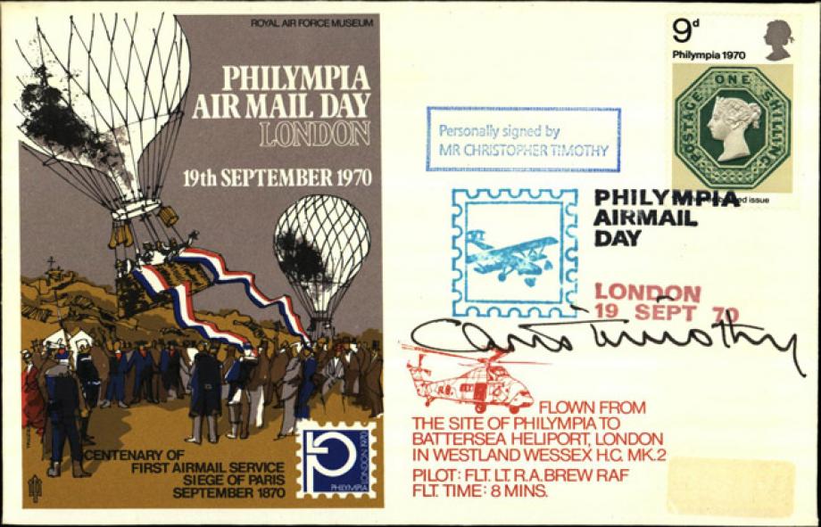Philympia Air Mail Day cover Sgd Christopher Timothy