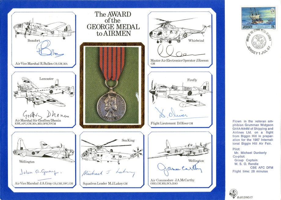 George Medal to Airmen.Large Signed cover