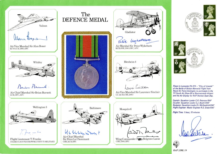 Defence Medal.Large Signed cover