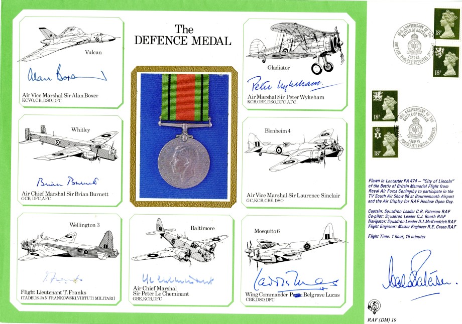 Defence Medal.Large Signed cover