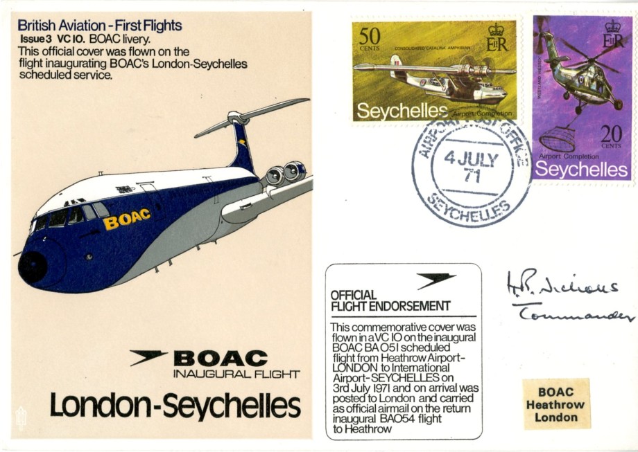 BOAC Inaugral Flight cover Sgd H R Nicholls