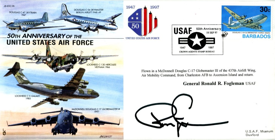 50th Anniversary Of The USAF Cover Signed R R Fogleman