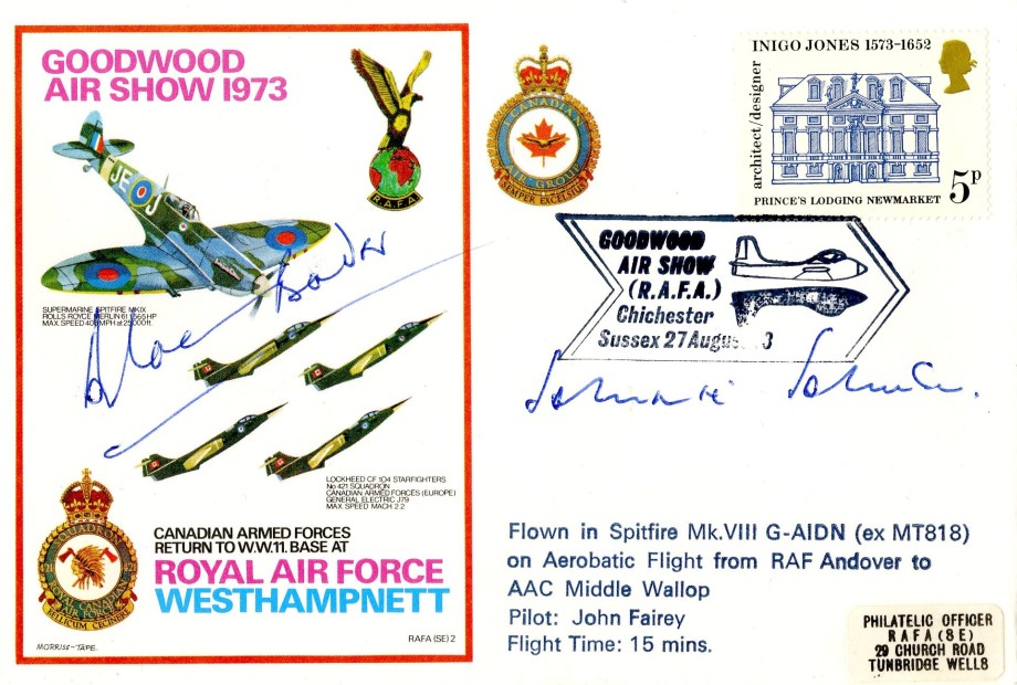 Spitfire RAF Westhampnett Cover Signed Johnnie Johnson and Douglas Bader