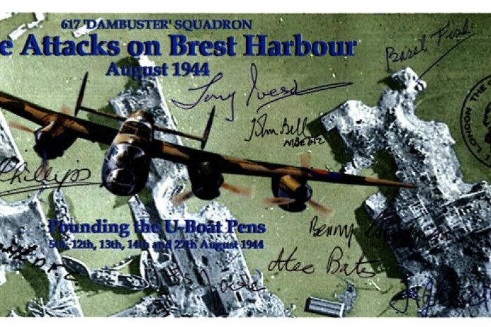 Dambusters 617 Squadron Cover Signed by 9 crew at Brest Harbour
