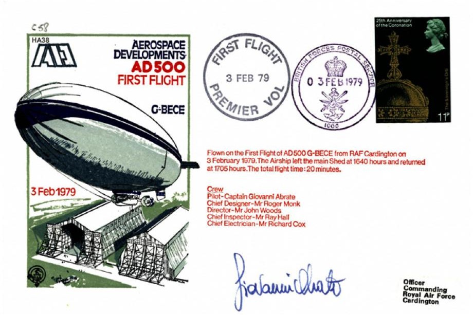 Giovanni Abrate AD500 First Flight Airship Cover Aerospace Developments 