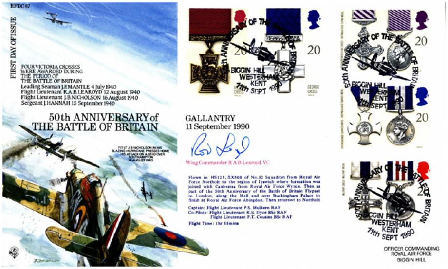 50th Anniversary of The Battle of Britain FDC Signed by WC R A B Rod Learoyd VC