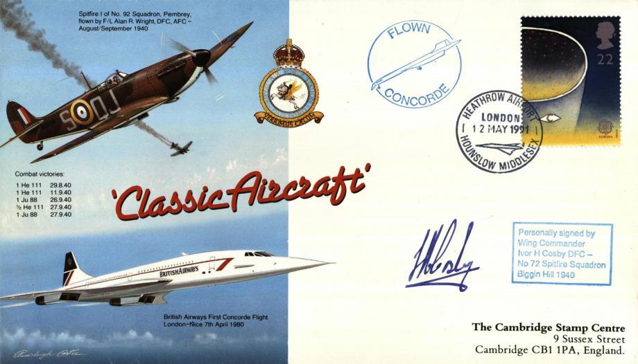Spitfire Cover Signed The BoB Pilot I H Cosby With 72 Squadron