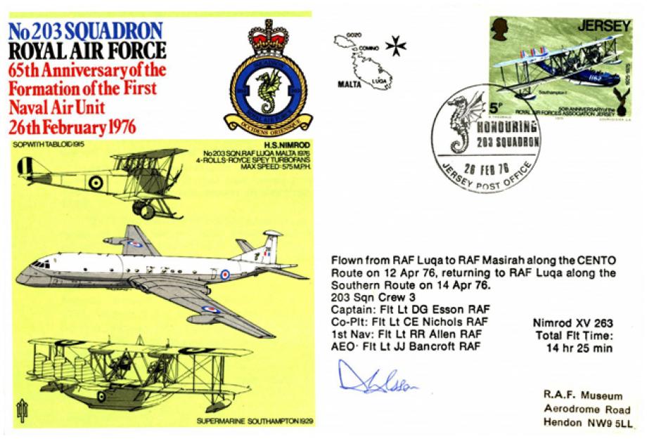 203 Squadron cover Pilot signed by Fl Lt D G Esson