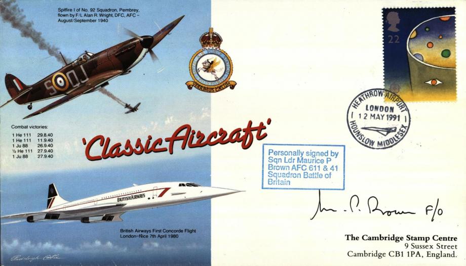 Spitfire Cover Signed The BoB Pilot M P Brown With 611 Squadron and 41 Squadron