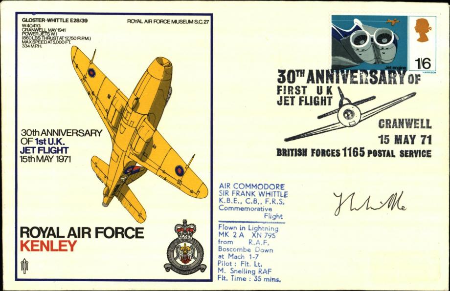 1st UK Jet Flight cover Sgd Frank Whittle