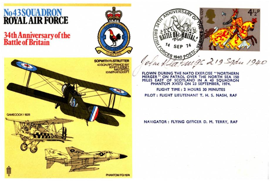 No 43 Squadron cover Signed by John Keatingsa a BoB pilot of 219 Squadron