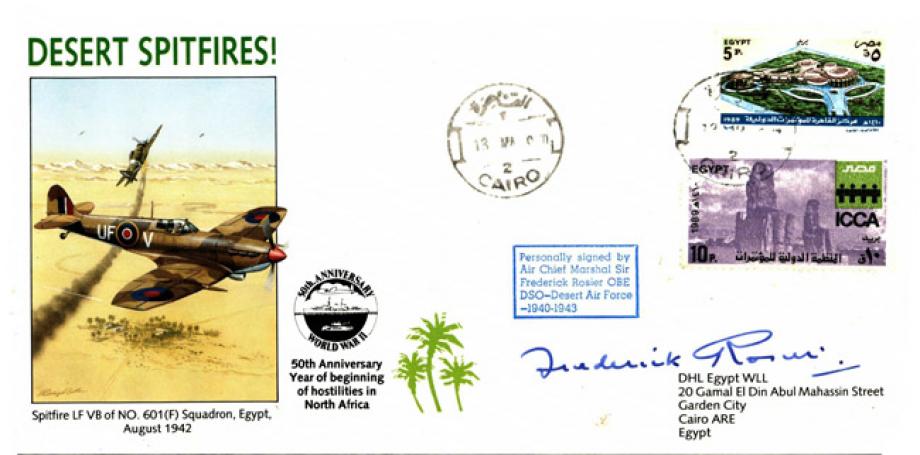 Desert Spitfires Cover Signed By Sir Frederick Rosier Of Desert Air Force Who Was also A BoB Pilot