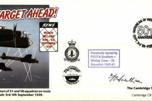 Whitley cover Signed F A Southam of 78 Squadron