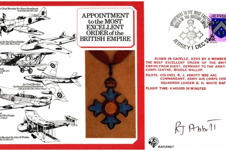 Order of the British Empire OBE cover Signed R J Abbott