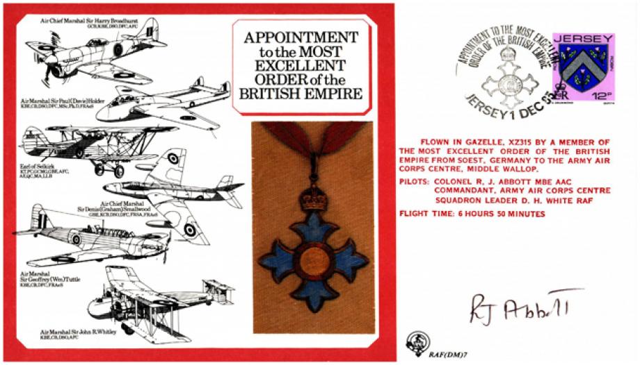Order of the British Empire OBE cover Signed R J Abbott