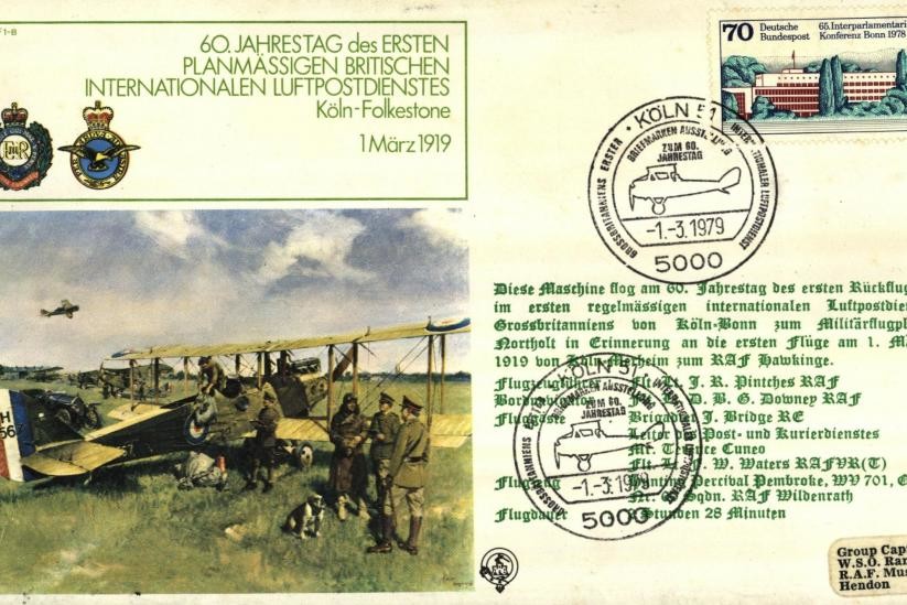 First scheduled UK International Air Mail Service cover